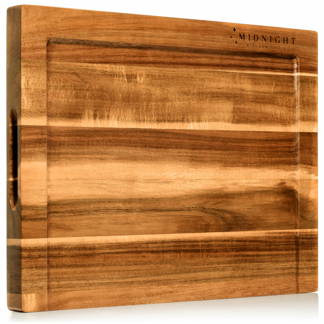 Versatile acacia wood cutting board for chopping and serving