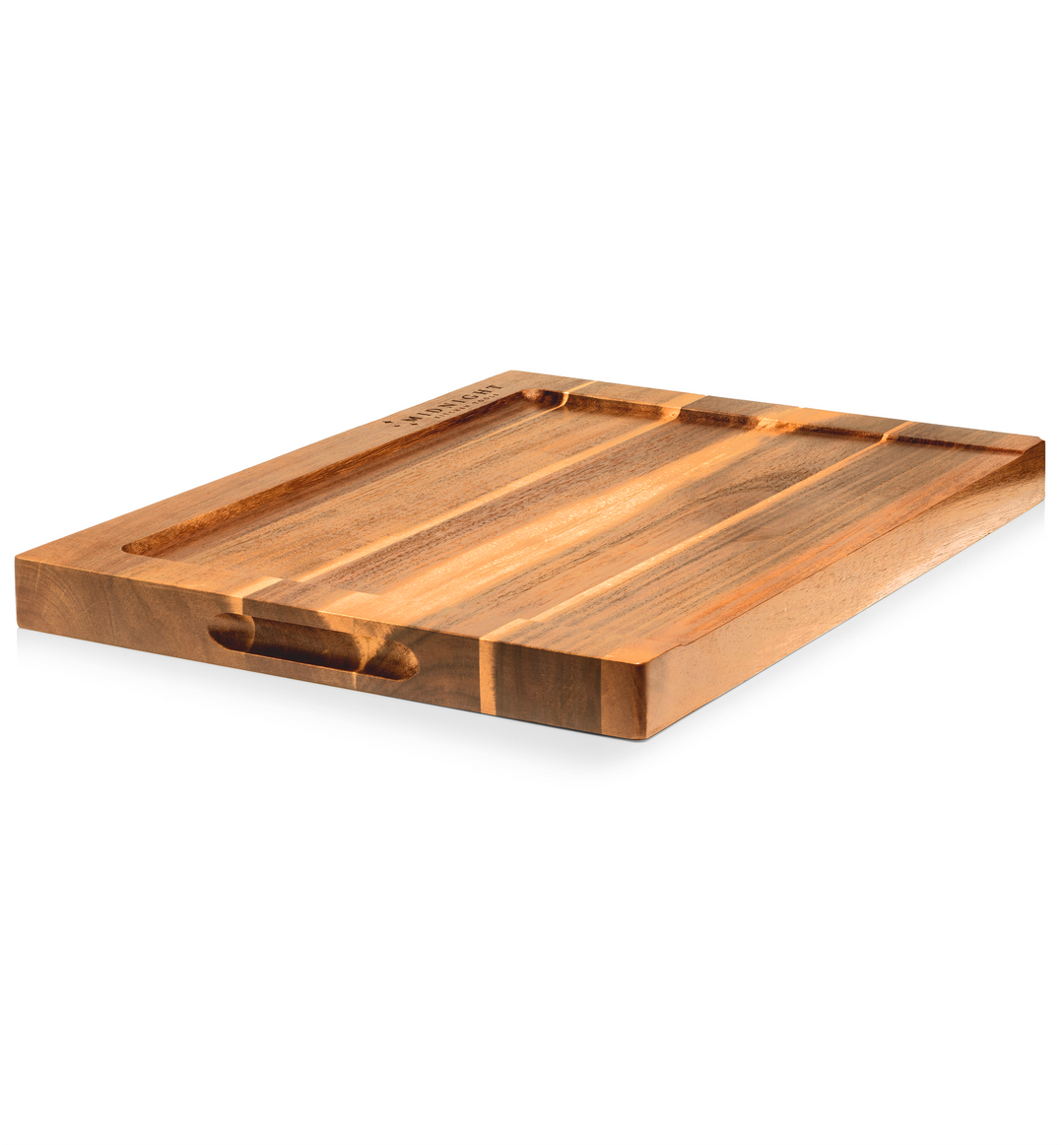 Beautiful acacia wood cutting board with natural grain pattern