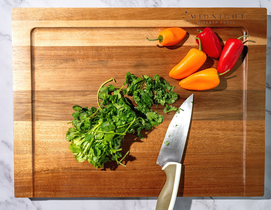 High-quality acacia wood chopping board with rich color